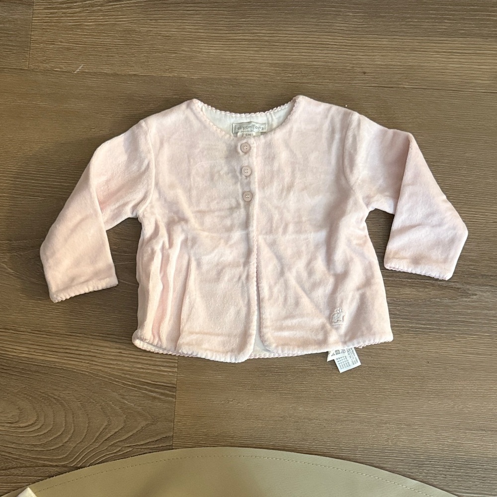 Babycottons Pink baby girl velour cardigan size 6 months